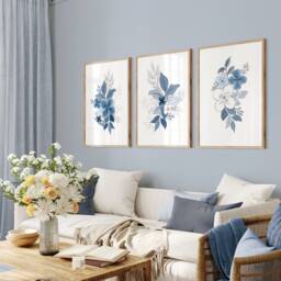 Blue Floral Watercolour Prints, Botanical Wall Art, Set Of 3 - thumbnail 3