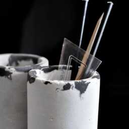 Concrete Pencil Holder Minimalist Desk Organizer, Modern Cement Pen Cup - thumbnail 3