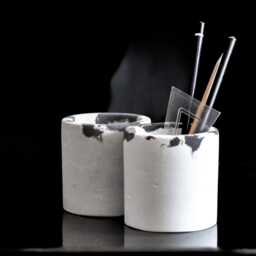 Concrete Pencil Holder Minimalist Desk Organizer, Modern Cement Pen Cup - thumbnail 2