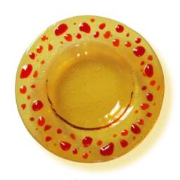 Yellow Murano Glass Candle-Holder With Red & Orange Drops, Fused Saucer - Lapilli Series, Romantic Light For Table & Bath - thumbnail 3