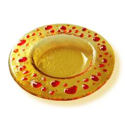 Yellow Murano Glass Candle-Holder With Red & Orange Drops, Fused Saucer - Lapilli Series, Romantic Light For Table & Bath - thumbnail 2