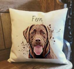 Personalised Chocolate Labrador Dog Country Canvas Cushion - Custom Owner & Lover Linen Puppy Cover With Inner Filler - thumbnail 1