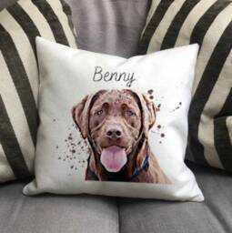 Personalised Chocolate Labrador Dog Country Canvas Cushion - Custom Owner & Lover Linen Puppy Cover With Inner Filler - thumbnail 2