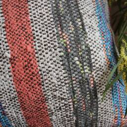 50cm - Or 20Inch Vintage Kilim Cushion Cover Handwoven - Goat Hair/Wool/Linen Speckled Oranges Blue Stripes - thumbnail 3