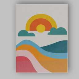 Retro Abstract Sunset Landscape Mid Century Modern Canvas Wall Art Print Decor Picture Ready To Hang - thumbnail 1
