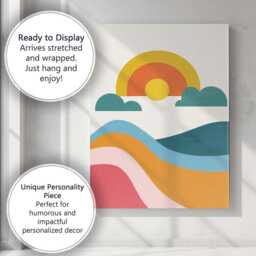 Retro Abstract Sunset Landscape Mid Century Modern Canvas Wall Art Print Decor Picture Ready To Hang - thumbnail 3