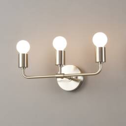 3-Light Brushed Nickel Wall Sconce - Modern Minimalist Bathroom Vanity Hallway Lighting Industrial Exposed Bulb Lamp Fixture
