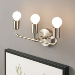 3-Light Brushed Nickel Wall Sconce - Modern Minimalist Bathroom Vanity Hallway Lighting Industrial Exposed Bulb Lamp Fixture - thumbnail 2