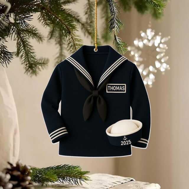 2D Flat Personalized Sailor Uniform Ornament, Christmas Tree Decoration, Custom Name Military Keepsake, Veteran Gift - image 1