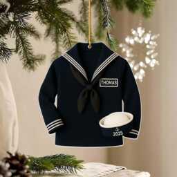 2D Flat Personalized Sailor Uniform Ornament, Christmas Tree Decoration, Custom Name Military Keepsake, Veteran Gift - thumbnail 1