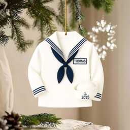 2D Flat Personalized Sailor Uniform Ornament, Christmas Tree Decoration, Custom Name Military Keepsake, Veteran Gift - thumbnail 2