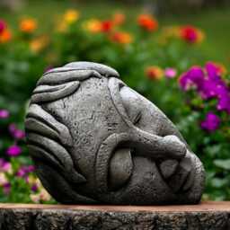 Concrete Resting Face Statue Stone Abstract Head Sculpture Face Figure Modern Garden Decor Cement Outdoor Ornament Minimalist Yard Art Gift - thumbnail 2