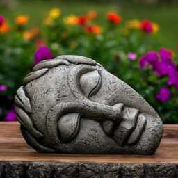 Concrete Resting Face Statue Stone Abstract Head Sculpture Face Figure Modern Garden Decor Cement Outdoor Ornament Minimalist Yard Art Gift - thumbnail 3