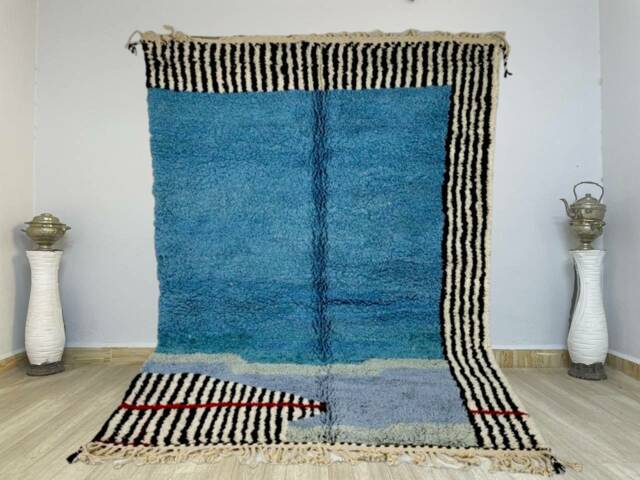steel Blue Beni Ourain Rug, Handwoven Moroccan Berber Rug - image 1