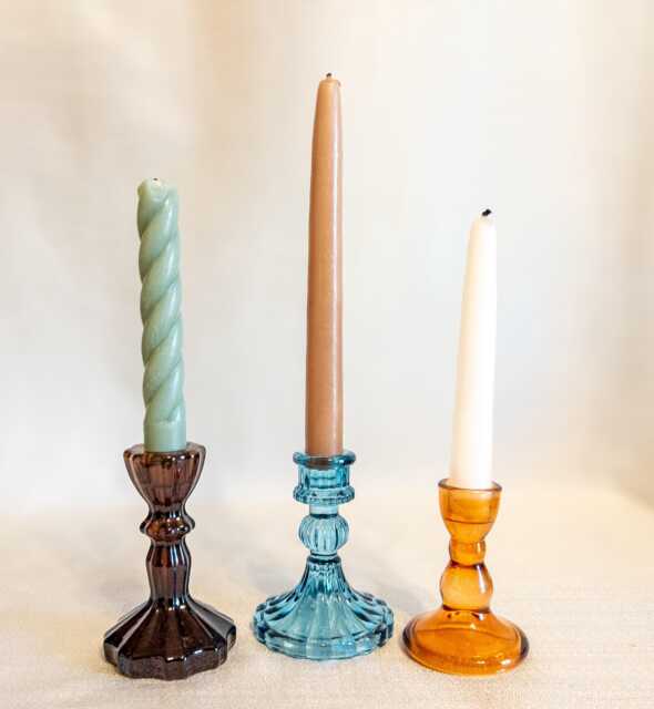 Retro Jewel Tone Glass Taper Candle Holder - Sculpted Candlestick, Sold Individually - image 1