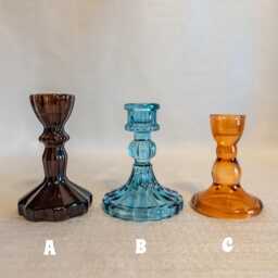 Retro Jewel Tone Glass Taper Candle Holder - Sculpted Candlestick, Sold Individually - thumbnail 2