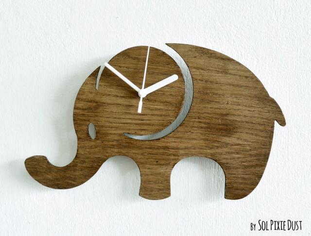 Elephant Kids Cartoon Silhouette - Wooden Wall Clock - image 1