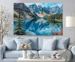 Lake Moraine Painting Canvas Print, Canada National Park, Landscapes, Alberta Rockies Art, Framed & Ready To Hang - thumbnail 1