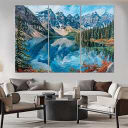 Lake Moraine Painting Canvas Print, Canada National Park, Landscapes, Alberta Rockies Art, Framed & Ready To Hang - thumbnail 3
