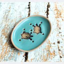 Tortoises Soap Dish, Rustic Artisan Tray With Holes, Bathroom Accessories, Handmade Pottery, Ceramic Holder, High-Quality, Premium - thumbnail 3