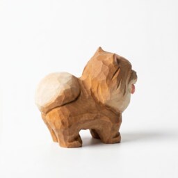 Hand Carved Wooden Pomeranian Figurine, Fluffy Dog Desktop Decor, Rustic Animal Art Sculpture, Pet Memorial Gift For Lover - thumbnail 3