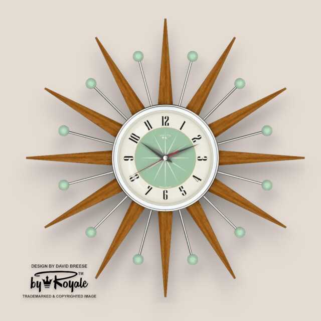 Teak Starburst Clock Mid Century Modern Wall Decor, 19 - image 1