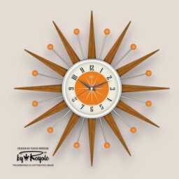 Teak Starburst Clock Mid Century Modern Wall Decor, 19 - thumbnail 4