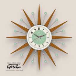 Teak Starburst Clock Mid Century Modern Wall Decor, 19 - thumbnail 1