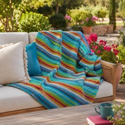 Colourful Cotton Blanket - Durable Sofa Throw Slip Cover Boho Bedspread Woven Sustainable Modern Traditional Home Decor - thumbnail 1