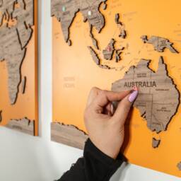 Highly Detailed 3D Wooden World Map Wall Art - Cork Push Pin Board Travel Wall, Walnut Oak Wood Decor, Feature - thumbnail 2