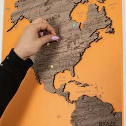 Highly Detailed 3D Wooden World Map Wall Art - Cork Push Pin Board Travel Wall, Walnut Oak Wood Decor, Feature - thumbnail 3