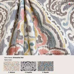 Artesanias Ikat 3 Colors Damask Floral Flower Cotton Curtain, Valance Extra Width & Length, Pleated, Lined Drapery Offered As Upgrades - thumbnail 1