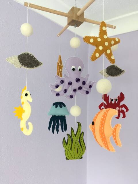Felt Sea Creatures Baby Mobile, Ocean Nursery Decor - image 1