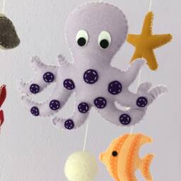 Felt Sea Creatures Baby Mobile, Ocean Nursery Decor - thumbnail 3