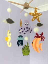 Felt Sea Creatures Baby Mobile, Ocean Nursery Decor