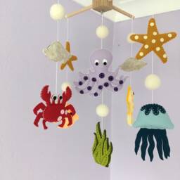 Felt Sea Creatures Baby Mobile, Ocean Nursery Decor - thumbnail 2