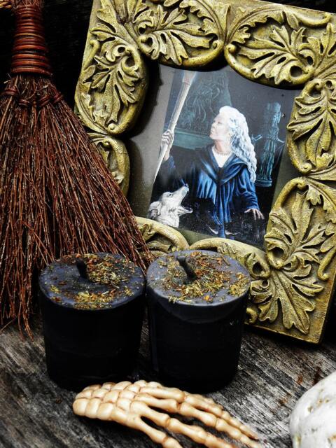 Hekate Goddess Of The Mysteries Ritual Candles - 2 Loaded Herbal Soy Votives - image 1