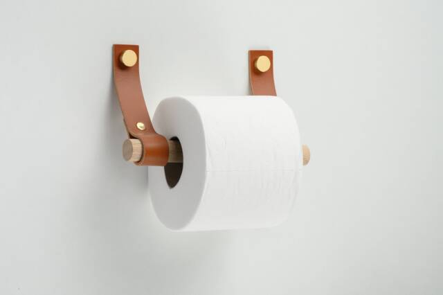 Toilet Paper Holder, Leather Straps & Wood Dowel - image 1
