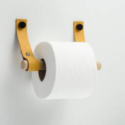 Toilet Paper Holder, Leather Straps & Wood Dowel - thumbnail 2