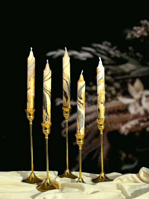 Gold Black Marble Candles, Tall Taper Candles, Dinner Candles, Gold Black Home Decor, Wedding Candles, Tapered Candles, Pillar Candles, Candle Set - image 1