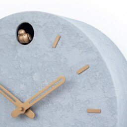 Minimal Concrete Cuckoo Clock - Modern Wall Decor, Brass Details, Optional Pendulum - thumbnail 4