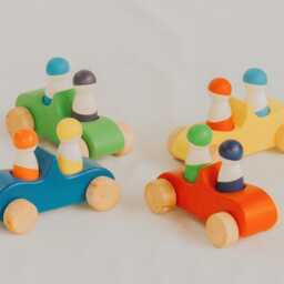 Wooden Cars With Peg Doll Friends, Colorful Car Toy Set Dolls, Montessori Toy, Waldorf Birthday Gift For Kids - thumbnail 4