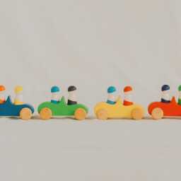 Wooden Cars With Peg Doll Friends, Colorful Car Toy Set Dolls, Montessori Toy, Waldorf Birthday Gift For Kids - thumbnail 3