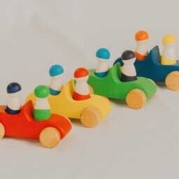 Wooden Cars With Peg Doll Friends, Colorful Car Toy Set Dolls, Montessori Toy, Waldorf Birthday Gift For Kids - thumbnail 2