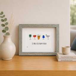 Happy Hour Sea Glass Art, Cocktail Wall Decor, Bar Cart Framed Drink Kitchen Sign, Housewarming Gift, Gift For Friend - thumbnail 3