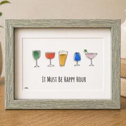 Happy Hour Sea Glass Art, Cocktail Wall Decor, Bar Cart Framed Drink Kitchen Sign, Housewarming Gift, Gift For Friend