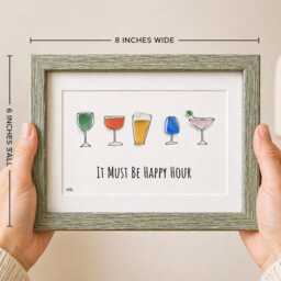 Happy Hour Sea Glass Art, Cocktail Wall Decor, Bar Cart Framed Drink Kitchen Sign, Housewarming Gift, Gift For Friend - thumbnail 2