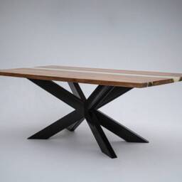 Handmade Live Edge Walnut Dining Table, White Metallic Resin River - thumbnail 3