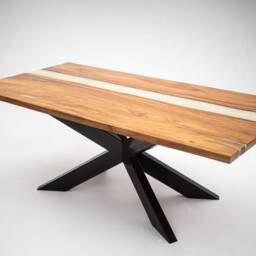 Handmade Live Edge Walnut Dining Table, White Metallic Resin River - thumbnail 2