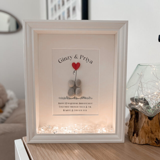 Couples Personalised Pebble Art Picture Frame Stone Couple Anniversary Gift Birthday Wife Husband Girlfriend Customised Rock Wedding UK - image 1